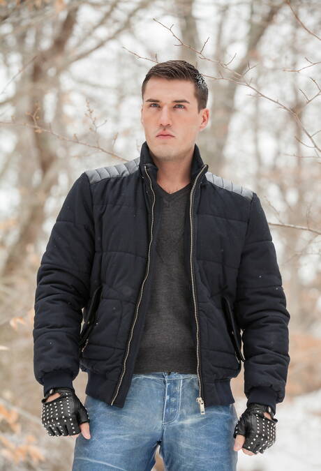 French well-built Theo Ford stripping off outside