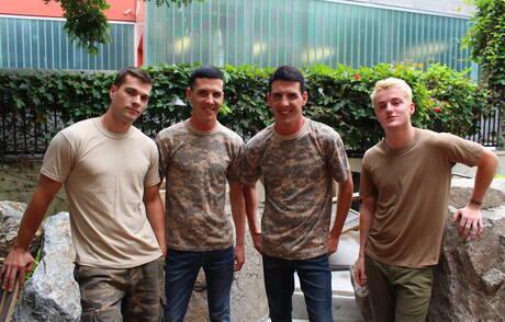 Young military orgy with  tattooed Dominic, Princeton, Michael and Jacob