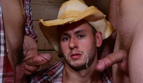 Sexy boys Tom Faulk, Jason Maddox and Brenner Bolton in hot threesome anal sex outside