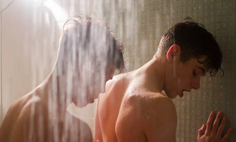 Hot americans, young boy Joey Mills and twink Landon Vega sucking and fucking each other in hot shower