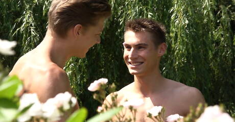 Czech stars husky guy Torsten Ullman and muscular Christian Lundgren fuck ass after blowjob outdoor