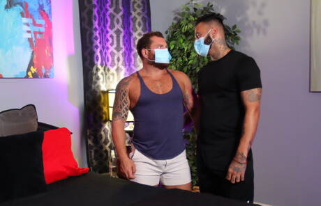 Puerto rican husky guy Rikk York and american gay bear Riley Mitchel sucking and screwing each other