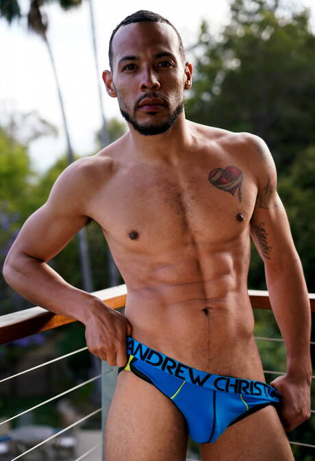 Sexy boy Elijah Wilde and sensual dude Vince Parker in black on white love outside