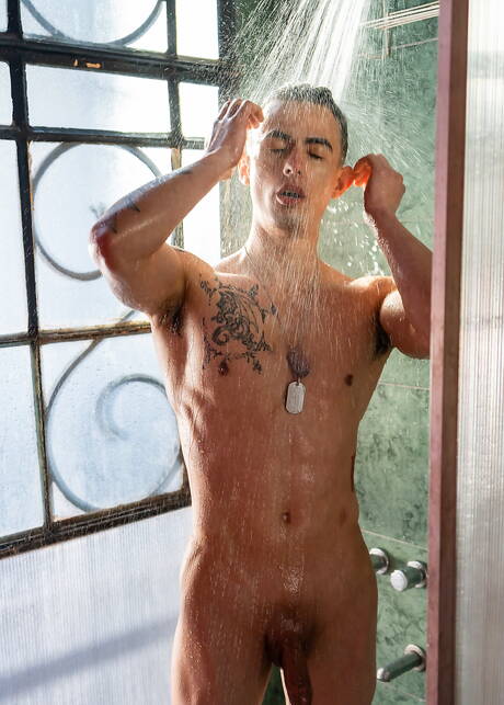 Sexy boys Sonny Davon, Sly Conan and Fabrice Rossi in hot threesome ass fuck action in hot shower