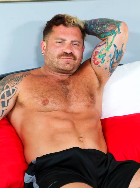 American mature bear Riley Mitchel playing with cock