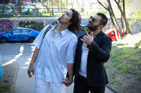 Horny guys Martin Dajnar, Peter Uman and Ray in hot groupsex outside