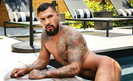 Famous americans, young boy Danny Gunn and strongman Boomer Banks fuck after dick sucking at the pool