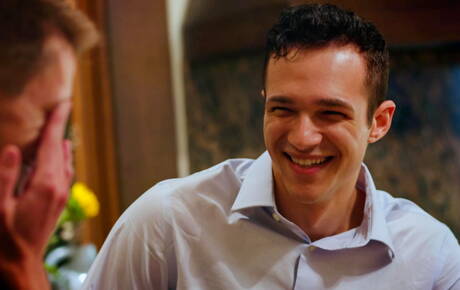 Two american guys young boy Trevor Harris and young boy Jayden Marcos drilling an ass outside