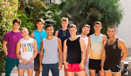 Johnny Donovan, Ricky, Manny, Tom Houston, Yannis, Bart Cuban, Ashton Montana, Jim Durden in hot male orgy in the pool