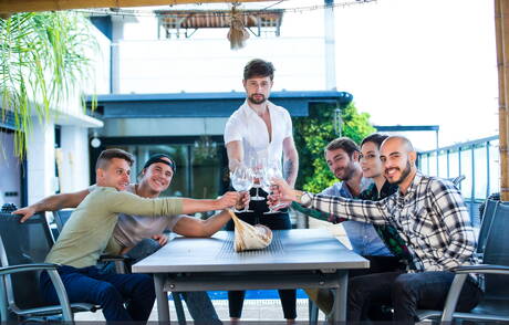 Tattooed bald Drew Dixon , Max Adonis , Patrick Dei having fun with cocks