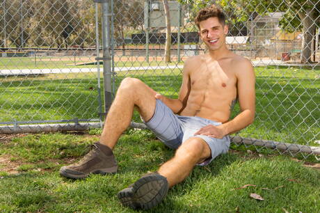 Hunky guy Jess and well-built Lane drilling an ass outdoor