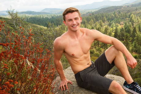 Husky guy Joey and ebony hunk Atticus Hendricks fuck ass after sucking outdoor