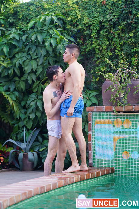 Stud James Vip and muscular Axxl Mart in hot ass fuck action at the pool