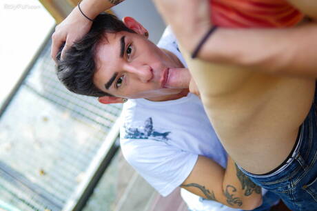 Twink Johnny Walsh and hot twink Roman Capellini have a hot couple scene outside