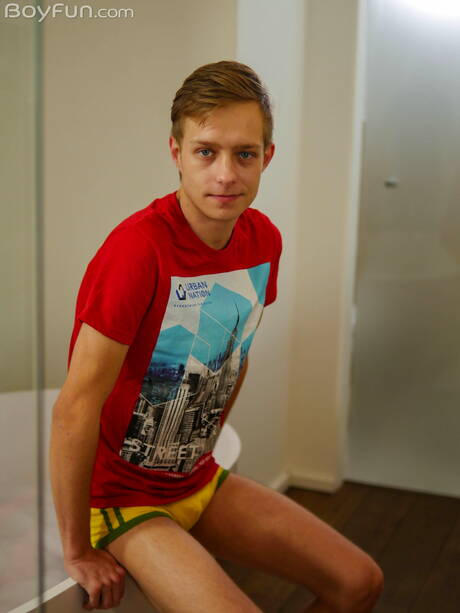 Beautiful boy Ben Kingston get naked and showing tight butt in bathroom